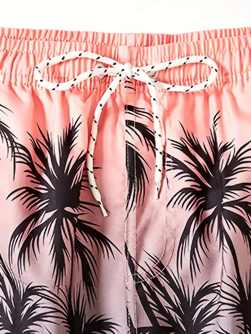 Men Swim Trunks Fashion Tropical Print Drawstring Board Shorts Swimsuit Beach Summer Swimwear Quick Dry Bathing Suits Trunks