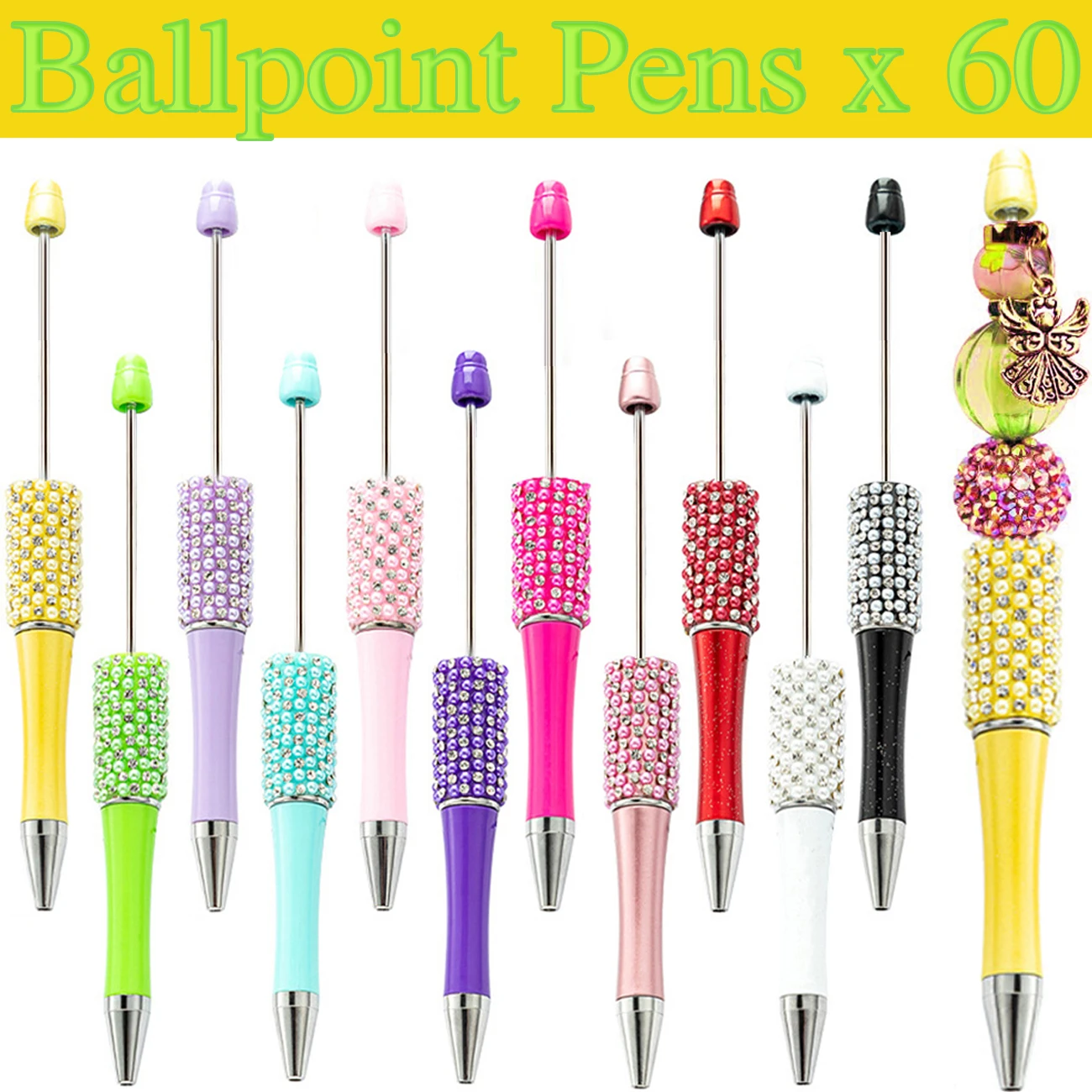 

60Pcs Diamond Bead Pen Wholesale Creative DIY Handmade Sticker Set Diamond Beaded Ballpoint Pens