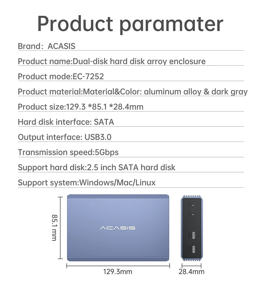 HDD Case, SSD Case, RAID Array, Tipo C, 2.5 