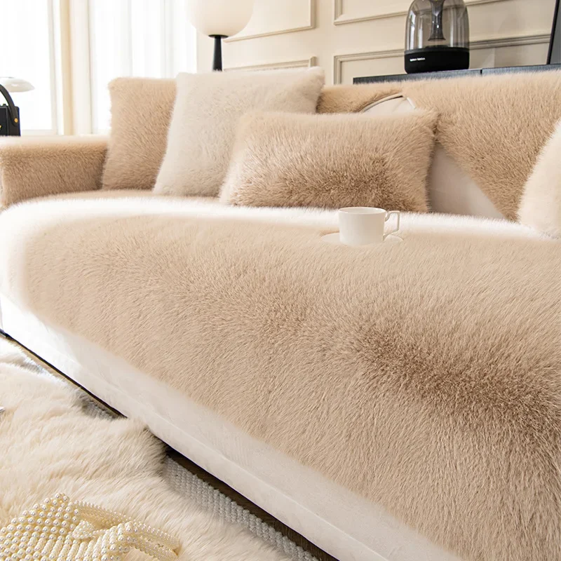 French Style Mink Plush Sofa Cover Winter Warm Thicken Sofa Covers L-shaped Living Room Home Couch Mat Non-slip Sofa Slipcovers 3