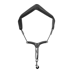 Adjustable Padded Saxophone Neck Strap with Metal Buckle and Snap Lanyard (Black)