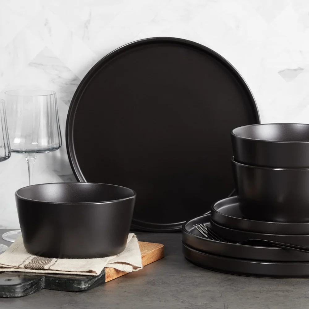 Stone Lain Coupe Dinnerware Set, Service For 4, Black Matte - Image 2