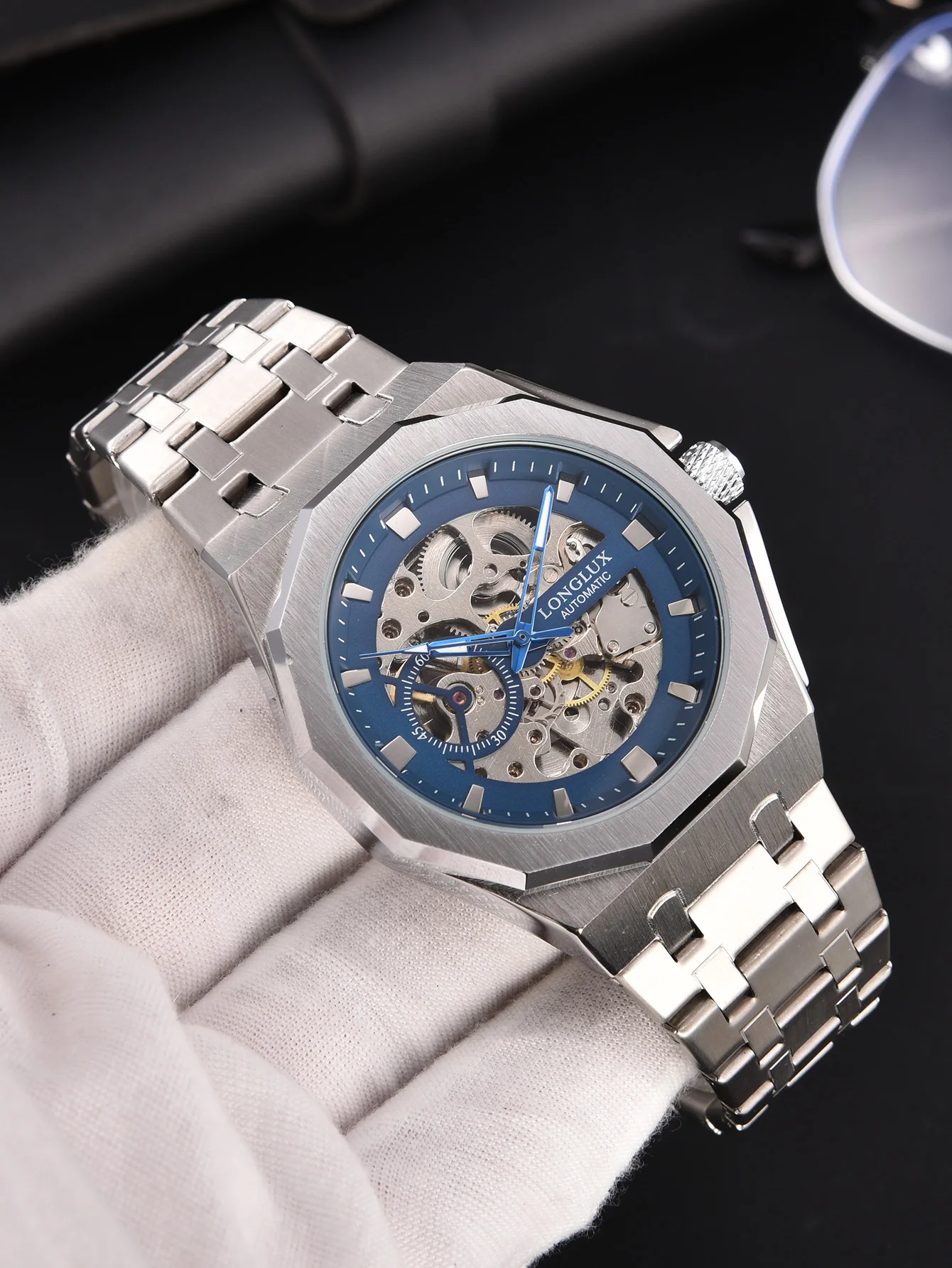 Montre Homme Longlux Automatique Squelette - Modèle 6268 - Acier Inox - Étanche - Affichage LED - Neuf