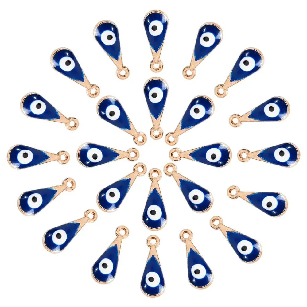

50Pcs Light Gold Plated Alloy Enamel Charms Teardrop with Evil Eye Cadmium Free & Lead Free Dark Blue 14x5.5x3.5mm Hole: 1.2mm