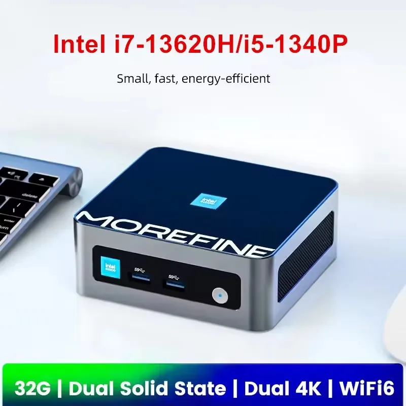 Morefine M9 Pro Intel i7 13620H i5 1340P N100 NUC Mini PC DDR4 NVME Dual HDMI2.0 4K@60Hz 4*USB3.2 Portable Mini Computer WiFi6 2