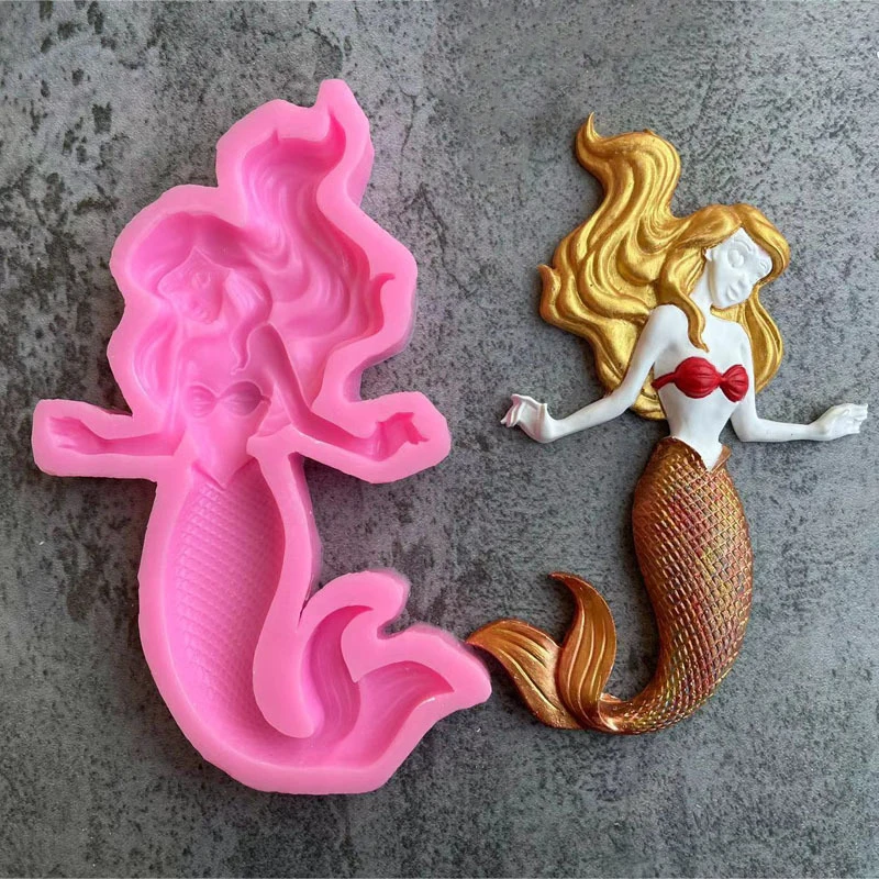 

Large Mermaid Silicone Mold Fudge Cake Decoration Chocolate Plaster Resin Clay Plaster Tools Dessert Accessories Kitchen Baking