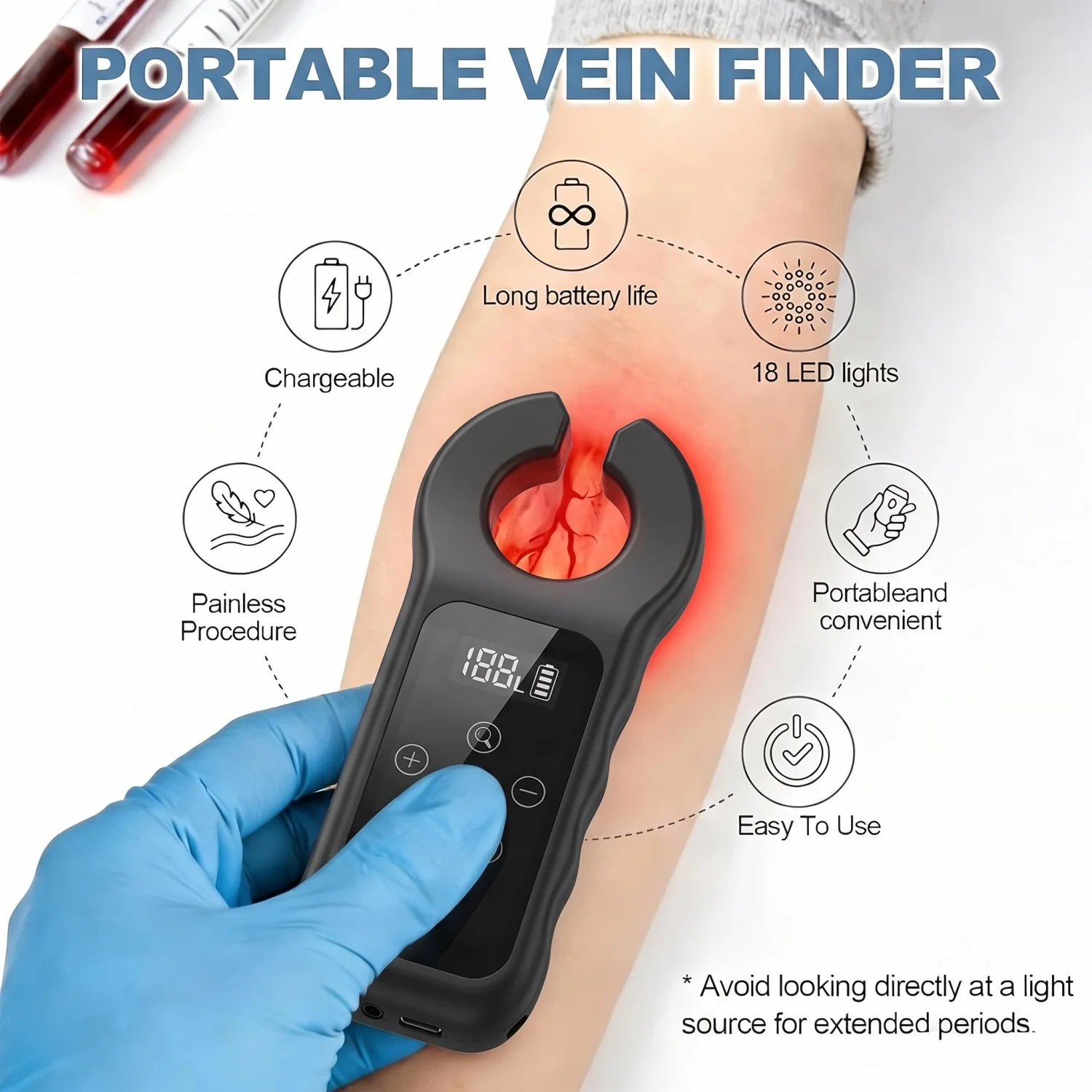 Scanner a infrarossi per vene mediche, rilevatore di vene a LED, dispositivo portatile per la localizzazione dei vasi sanguigni, dispositivo per la ricerca delle vene con display touch screen - immagine 3