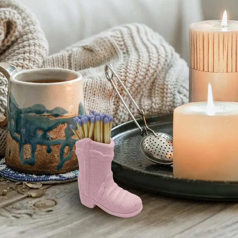 Cowboy Boot Match Holder With Striker Boho Style Ceramic Match Holder Match Stand Decoration Home Fireplace Kitchen Decorations