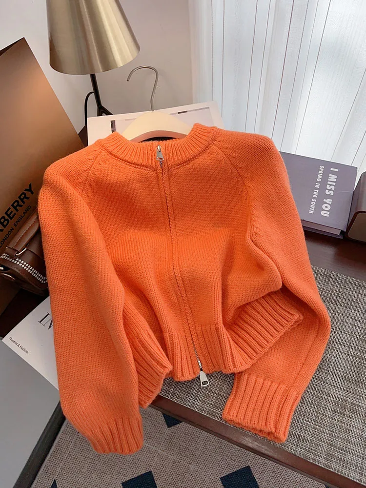

New Design Women Solid Knitted Cardigans Sweater Loose Japanese Preppy Style Zipper Oversize Harajuku Jumper 2023 Autumn Winter
