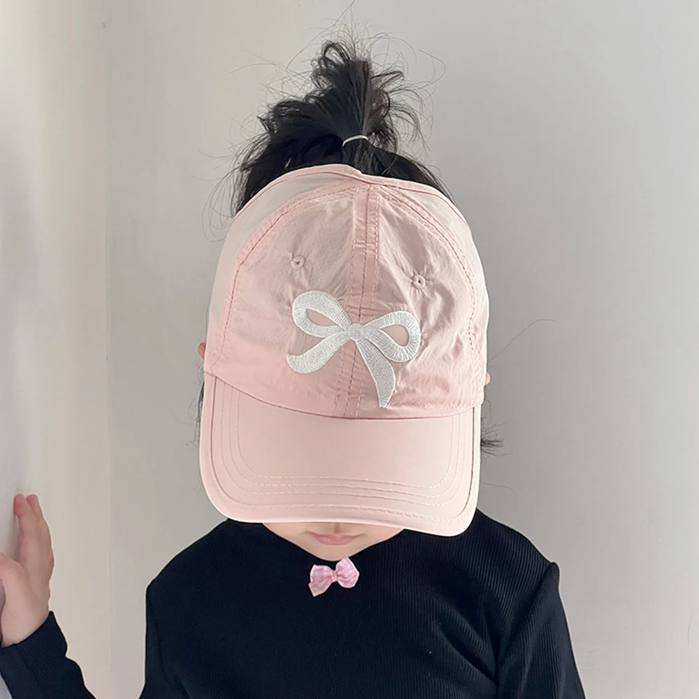 Children Quick Drying Sun Visor Hats For Boys Girls Bow Embroidery Empty Top Ponytail Baseball Cap Kids Summer Sunshade Hats