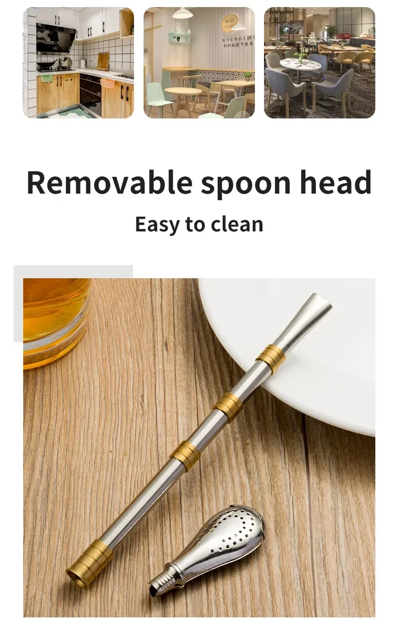 Description Picture 4 of itemDrinking Straw Yerba Mate Tea Spoon Drinkware Stainless Steel Reusable Straws Metal Washable Tea Filter Cocktail Drinkware Bar
