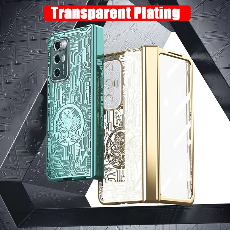 

For Xiaomi Mi Mix Fold Electroplate Pattern Transparent Magneitc Hinge Case Hard Thin PC Shockproof Cover for Mi Mix Fold 5G