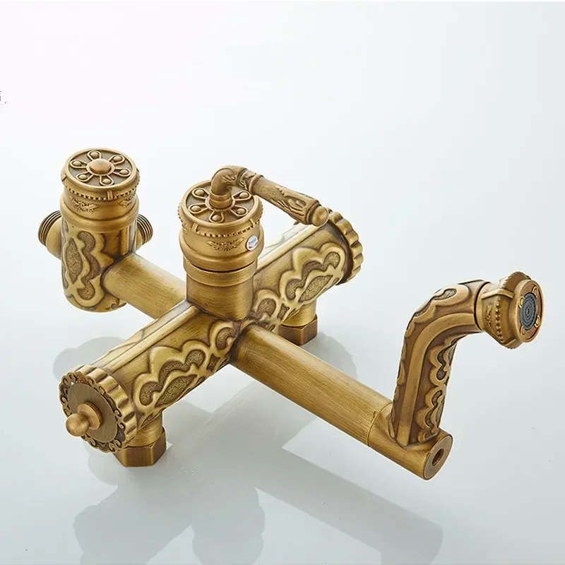 Bath Shower Set Antique Brass Shower System Bathroom Faucet Set Rainfall with Spray Head Europe Bronze Shower Mixer Tap 4