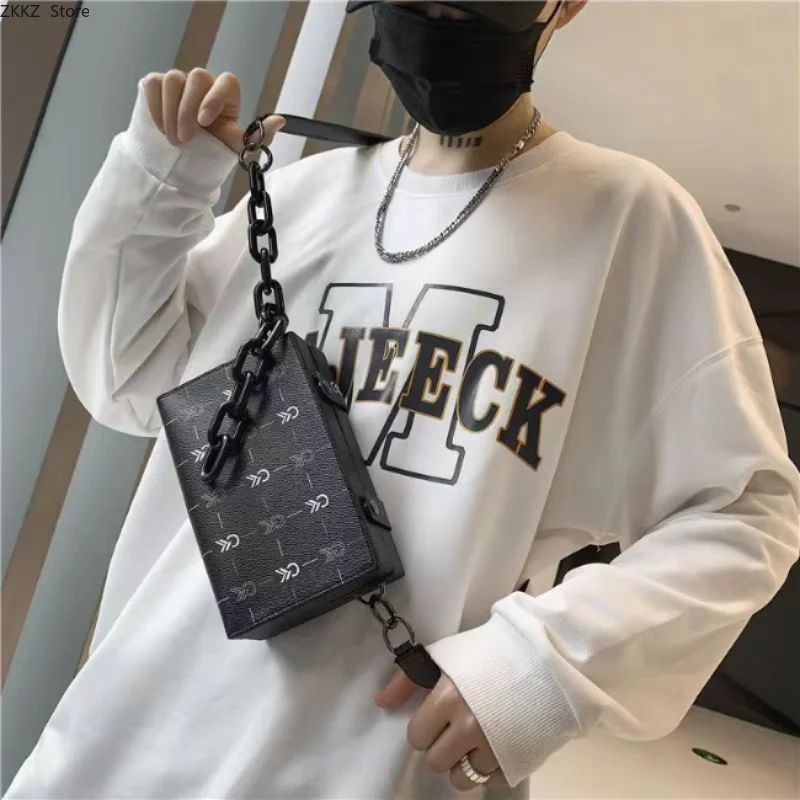 

Men's Crossbody Bag Women's PU Leather Shoulder Bag Fashion Box Bag Chain Small Square Tote Bag Unisex