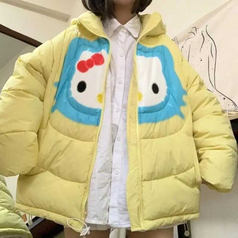 

Hello Kitty Cotton Clothes Jacket Anime Sanrio Sweet Student Trendy American Style Warm Cotton Coat Girls Cotton Padded Jacket