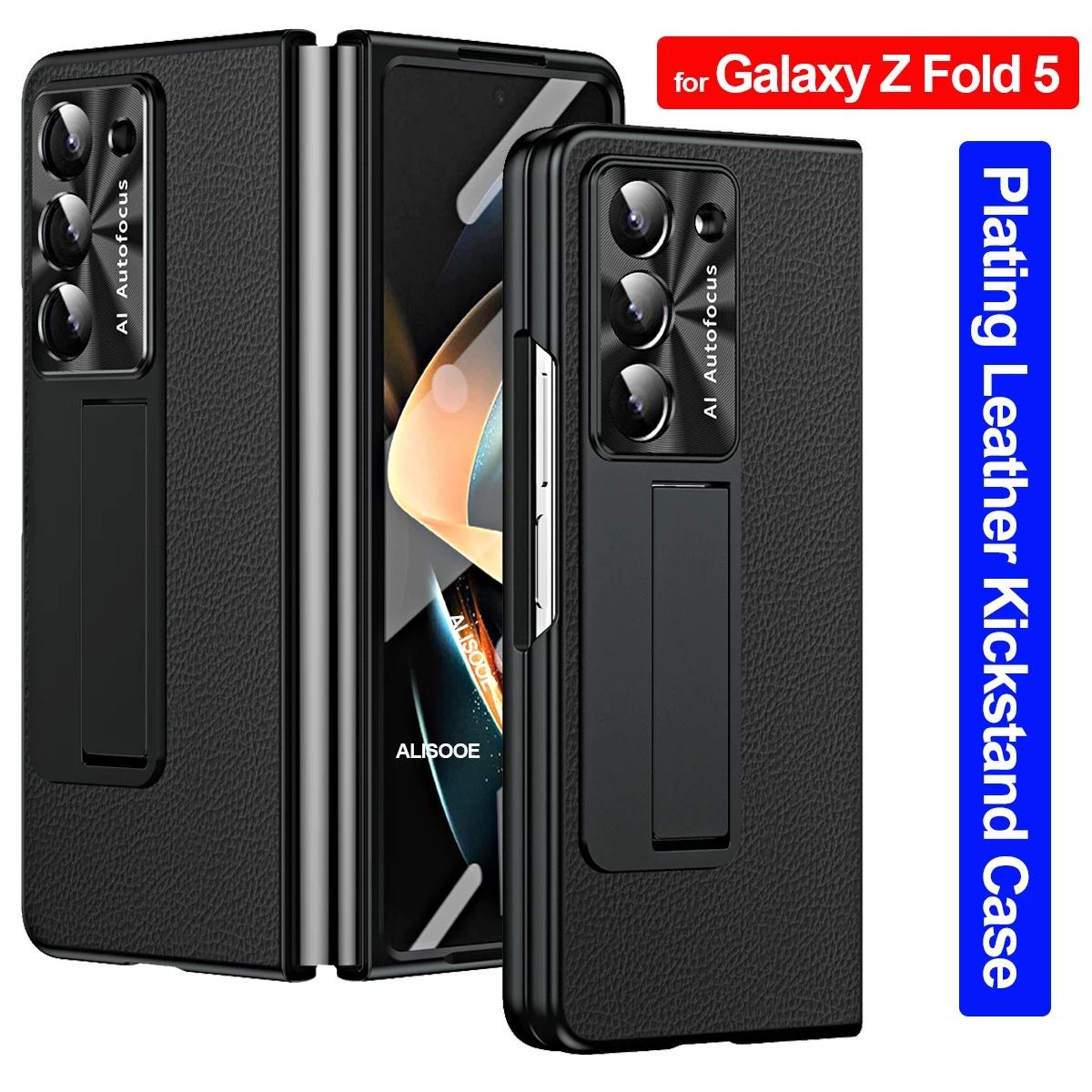 

Роскошный кожаный чехол с подставкой для Samsung Galaxy Z, складной чехол 5 дюймов, стеклянный держатель переднего экрана, защитный пластиковый чехол для Z Fold 5, чехол