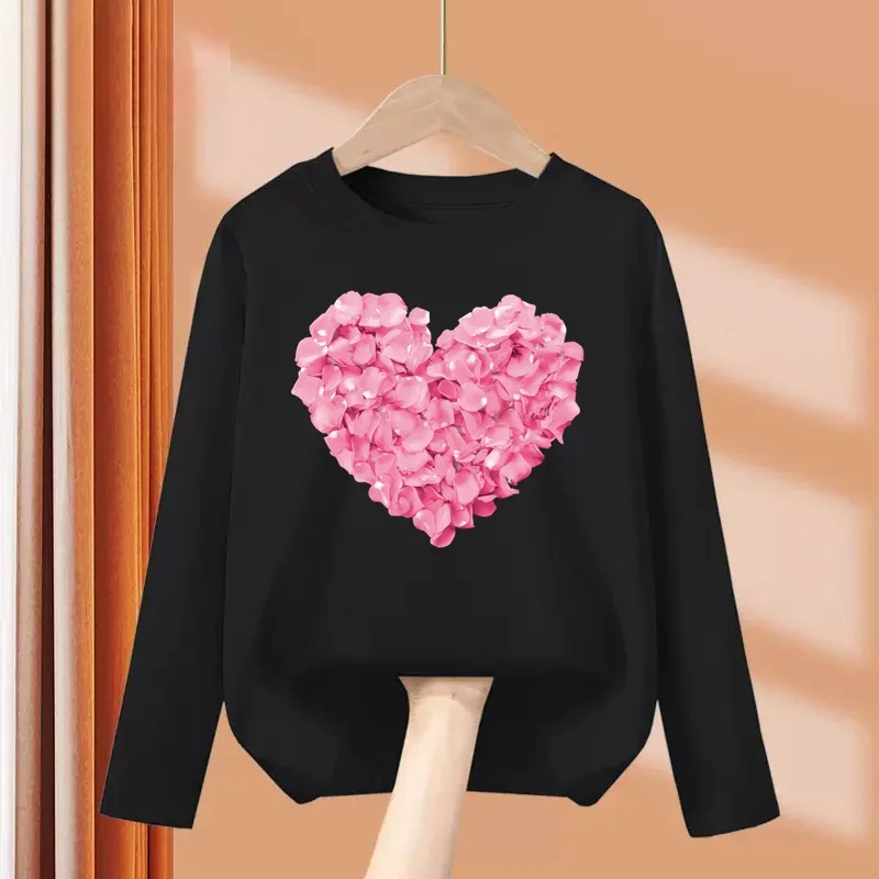 Girls' Heart Design Long-Sleeve Cotton Top