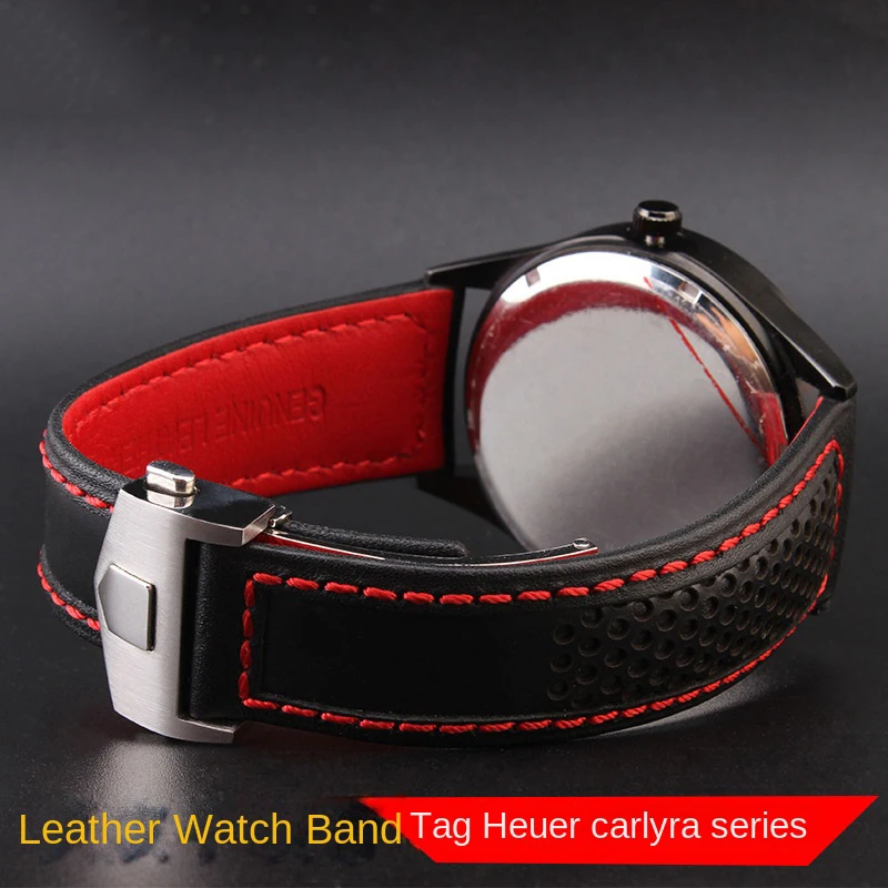 Bracelet NATO Cuir Rouge Vachette - Boucle Noire, Tailles 18mm 20mm 22mm 24mm