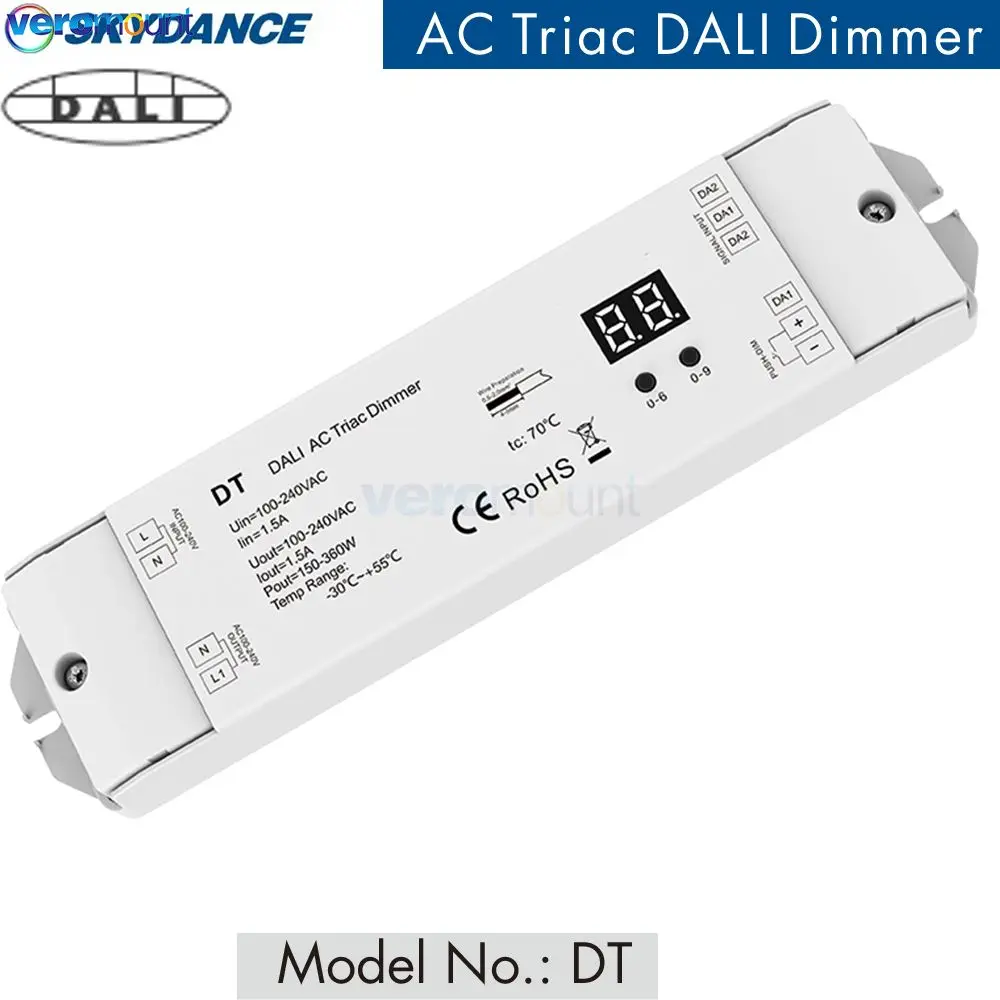 Skydance DT /DT-B (DT4) AC Triac DALI Dimmer 220V 110V AC 1 Channel 150-360W for Dimmable Incandescent Lighting HV Halogen Lamp