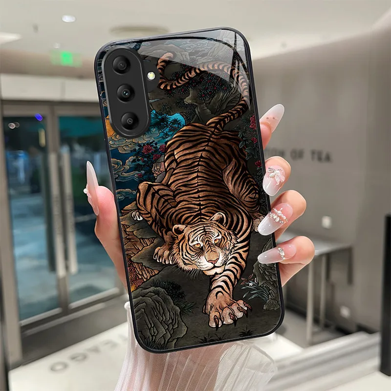 Tiger Dragon Tempered Glass Hard Back Phone Case Cover