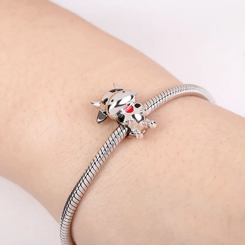 925 Sterling Silver Cute Cow Love Charm Bead Fit Original Pendant Bracelet DIY Jewelry For Women beads charms,charm jewelry,charm bead,silver charm bracelet,silver charm bead,animal charm jewelry