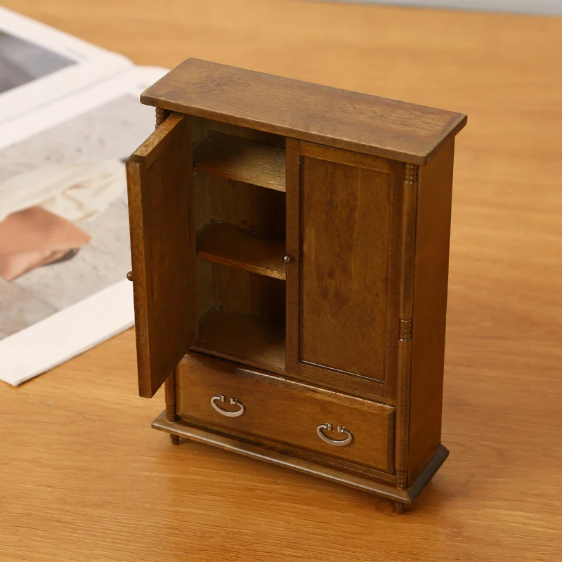 thumbnail image 2 of Dollhouse Wardrobe,1:12 Scale Mini Vintage Wooden Double Door Closet Wardrobe For Fairy Gardens Dolls House Accessory Dollhouse Furniture (brown 2 of 10