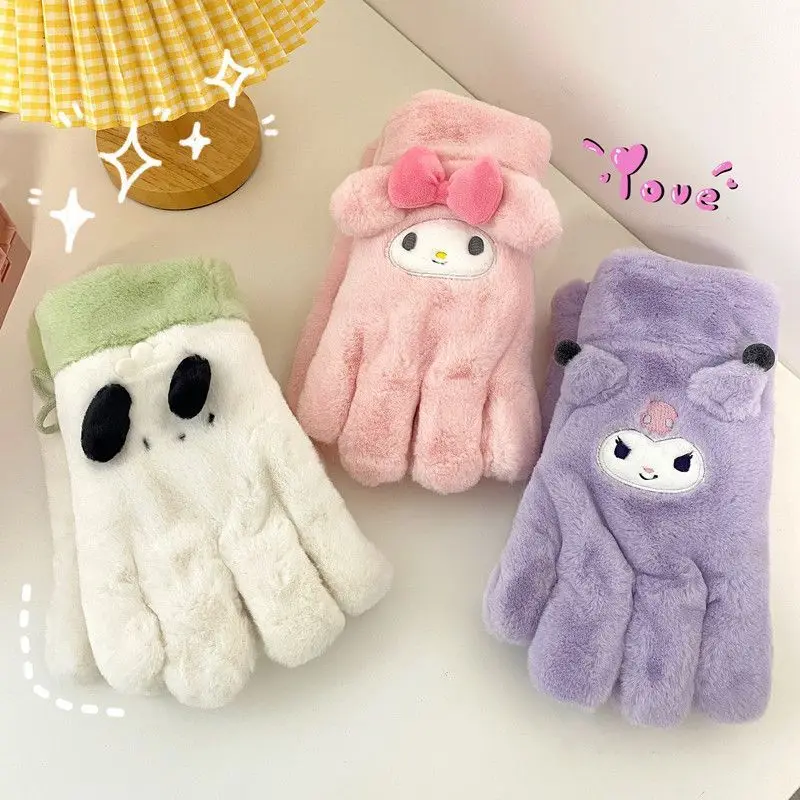

Sanrio Plush Outdoor Gloves My Melody Kuromi Cartoon Ski Cycling Windproof Waterproof Warm Plus Velvet Thickened Adult Gloves