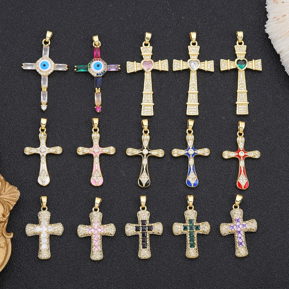 Juya handgemachte 18K echt vergoldete Dekorationen Emaille Evil Eye katholische christliche Kreuz Charms für DIY religiöse Schmuckherstellung – Detail 1