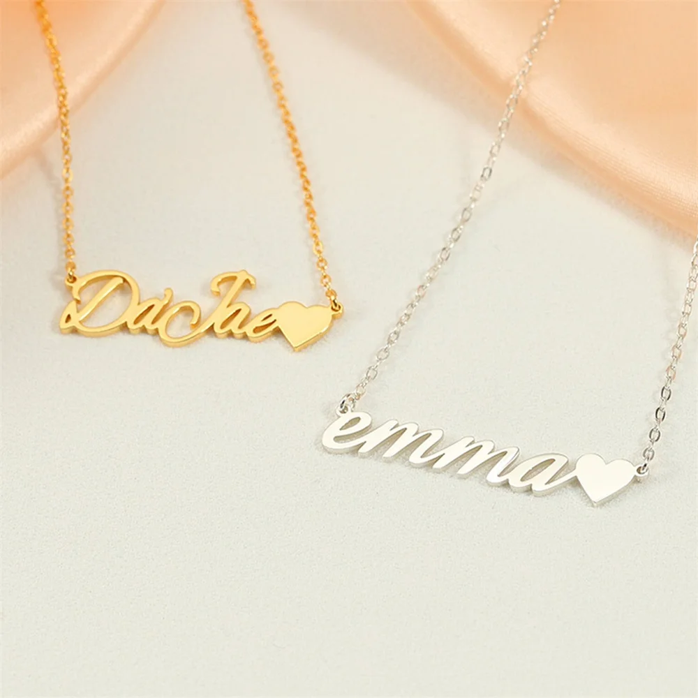 

Custom Name Necklace With Heart Personalized Stainless Steel Gold Chain Pendant Necklaces Jewelry Gifts Colares Wholesale