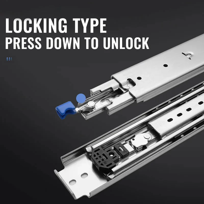 Heavy Duty Drawer Slides with Lock 120KG Full Extension 3 Fold 53mm Wide Industrial Rail Drawer Runners for Kitchen Storage
