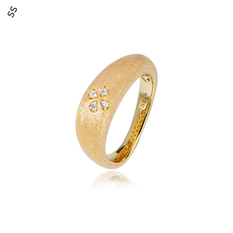 

High End Jewelry Finger Circle S925 Brushed Gold Ring HK Size Options Hand Inlaid 5A Zircon Gemstone Accessories Men/Women