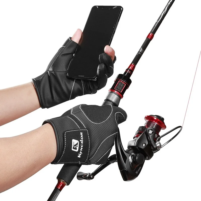 Three Fingers Cut Lure Fishing Gloves Non-slip ABU Garcia Leather Fishing Gloves Outdoor PU Leather Sports Pesca
