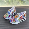 Women's Wedge Shoes New Spring Autumn Fashion Round Toe Floral Pattern Embroidery Mesh Platform Sneakers Increase Height Shoes 5
