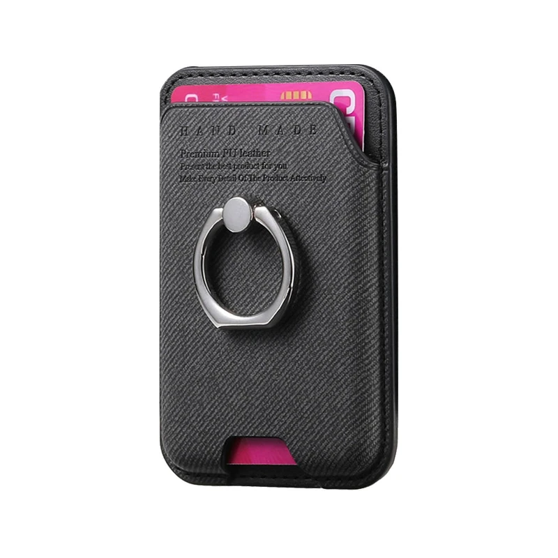 Premium Anti-Slip PU Leather Wallet with Strong Magnet and Diagonal Fabric Card Holder & Ring Stand