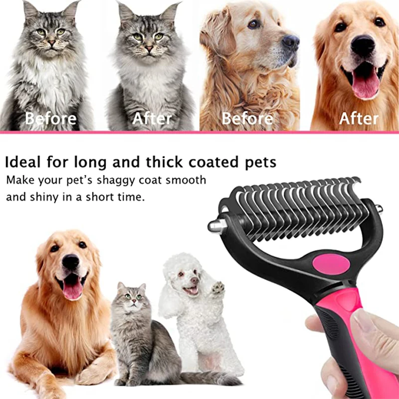 

Pet Hair Removal Brush Professional Pet Hair Removal Brush Dog Cat Fur Knotter Double Sided Pet Grooming Cleaning Comb