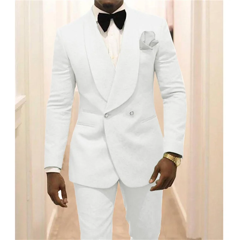 2 Pieces Men‘s Suit Lavender Casual Floral Blazer Prom Purple Tuxedo Tweed Shawl Lapel Dinner Party White Jacket Wedding Grooms