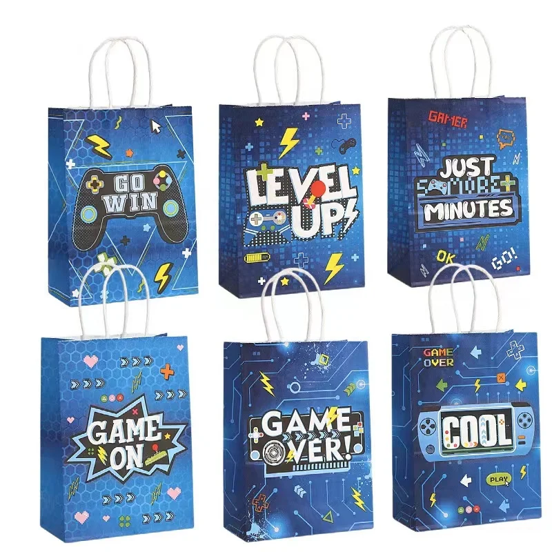 6/24 Stück Videospiel auf Thema Papier Geschenkverpackung Tasche Game Over Candy Cookie Tasche für Kinder Jungen Geburtstag Spiel Nacht Party Dekoration