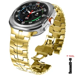 Heavy - Duty Armor Metal Watch Strap, Adjustable Stainless Steel Bracelet for Galaxy Ultra 47MM (Gold - Tool)