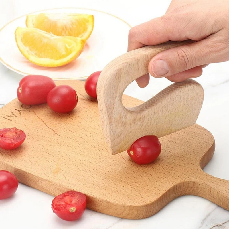 Wooden Safe Knife for Kids and Oak Cutting Board, Montessori Toddler Knife  and Board set