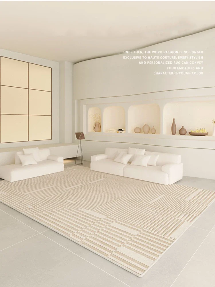 Line Beige Luxury Carpet Large Area Living Room Carpets Comfortable Refreshing Bedroom Decoration Rug Minimalist Balcony Rugs IG