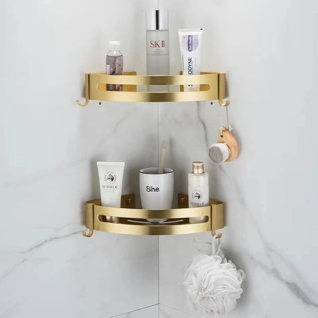 Corner Shelf Wall Mounted Bathroom Shelf Brushed Gold Aluminum Bath Shower  Shelf Bath Shampoo Holder Corner shelf - AliExpress