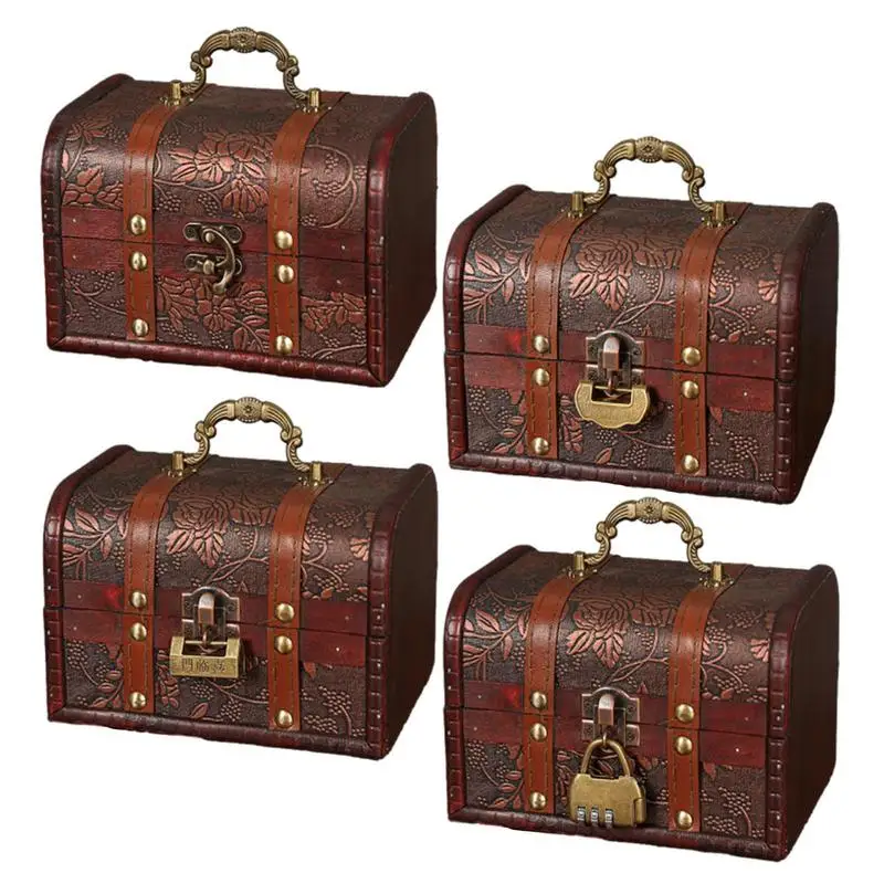 

Retro Treasure Box Wooden Vintage Chest Treasures Boxes Decorative Jewelry Storage Organizer Trinket Keepsake Chests Gifts
