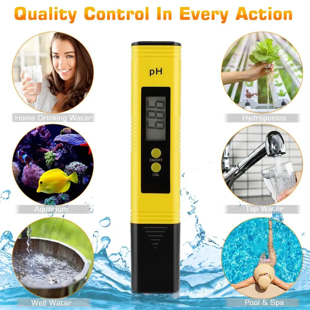 Mini Digital PH Meter For Water Aquarium Pool PH Meter Tester 0.1pH  Accuracy Water Quality Monitor Analyzer With LCD Display