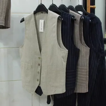 Abbigliamento maschile Abiti per il tempo libero S- 5XL 6XL Gilet di lino estivo Gilet sottile da uomo Giacca senza maniche casual Gilet a righe