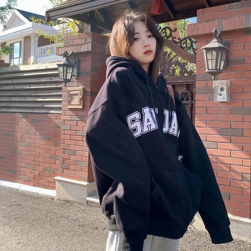 아메리칸 빈티지 지퍼 가디건, Y2k 스트리트 패션, 레트로 루즈 레이지 윈드 후드 스웻셔츠, 커플 오버사이즈 플러스 벨벳 코트
