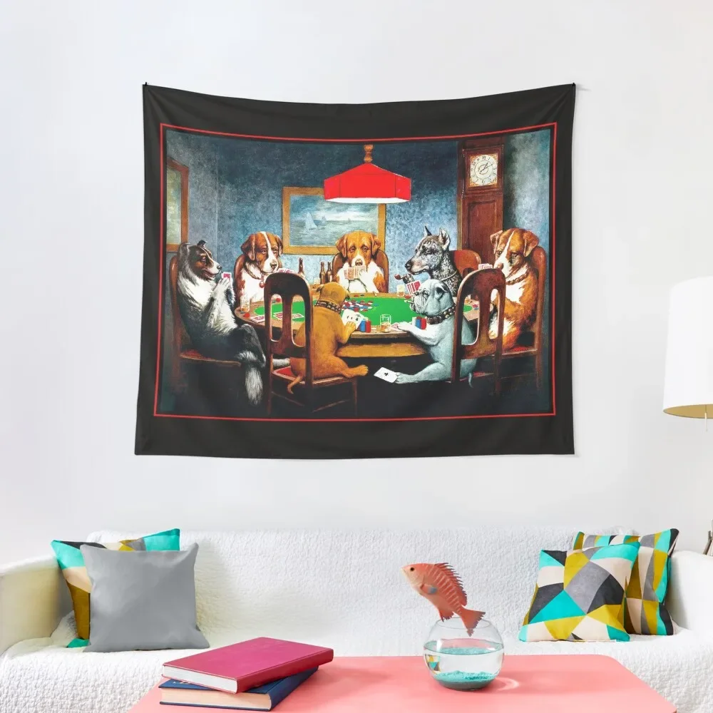 

DOGS PLAYING POKER : Vintage C M Coolidge Print Tapestry Art Mural Bedroom Decor Aesthetic Tapestry
