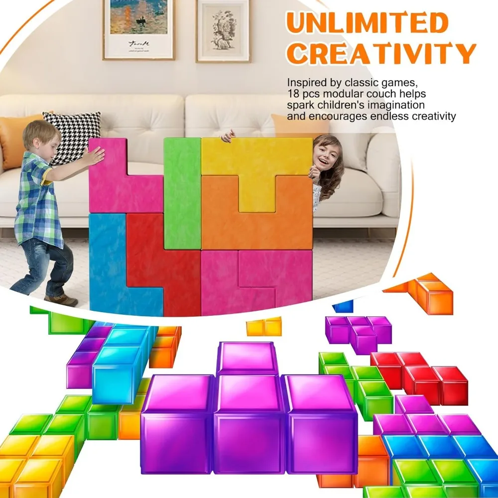18pcs Modular Kids Play Couch, Blocks Theme Foam, Children's Sofas 3