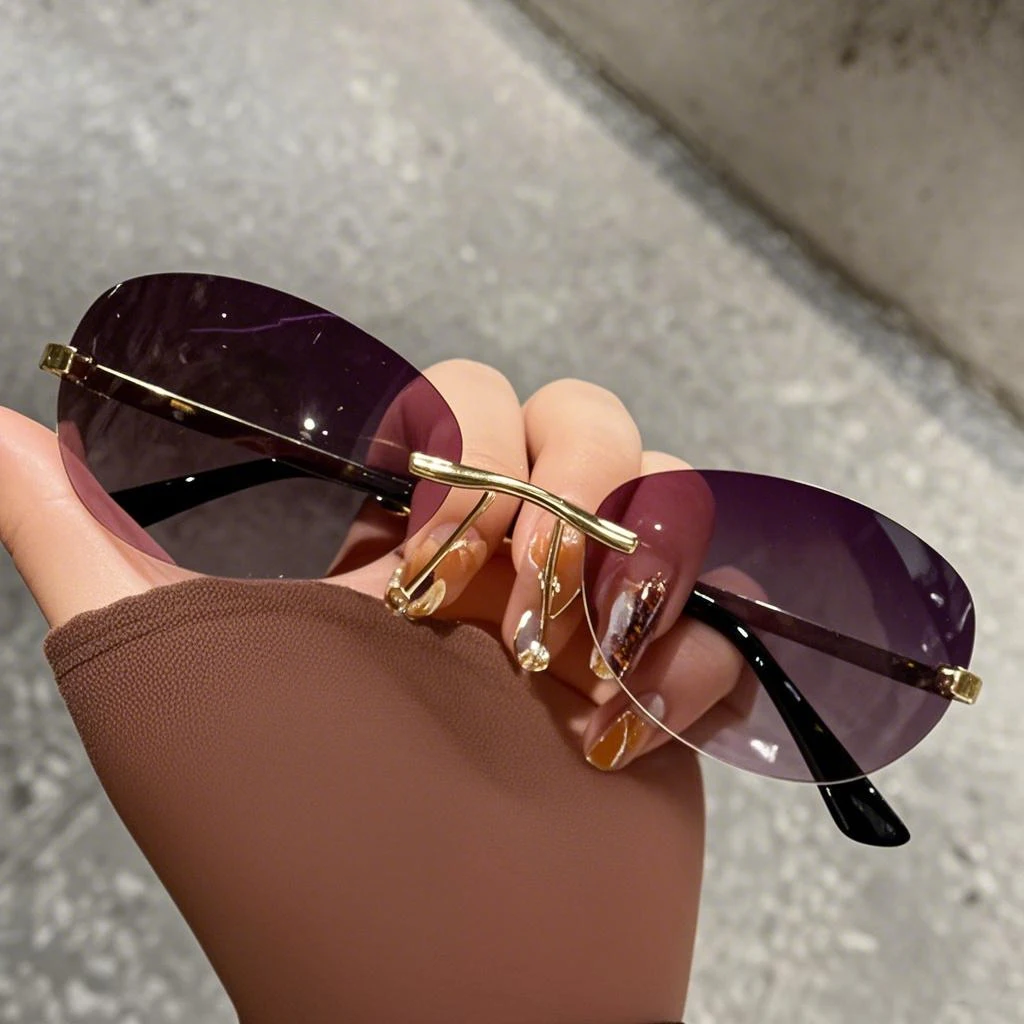 Neue Retro Modische Rahmenlose Cat Eye Luxuriöse Hochtemperament Sonnenbrille Neutral Outdoor Reise UV400 Beständig Sonnenbrille