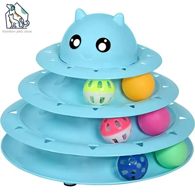 

Игрушка для кошек, 3 уровня, вращающийся игрушечный мяч для кошек с 6 цветными шариками, Интерактивная развивающая игрушка для физических упражнений