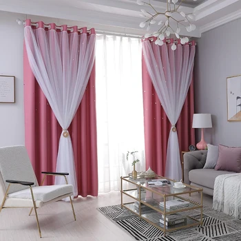 2 Panels Stars Curtains Blackout Curtains for Bedroom Decorative Curtains Solid Color High Shading Double Layer Curtains 40x84in 2